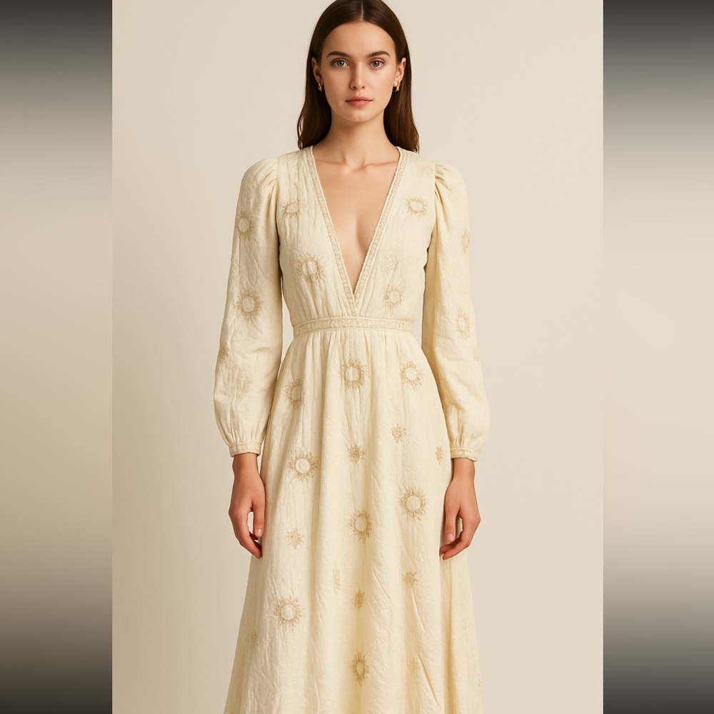 New Amarante Do‎ Brasil Long Sleeve Embroidered Open Back Maxi Dress